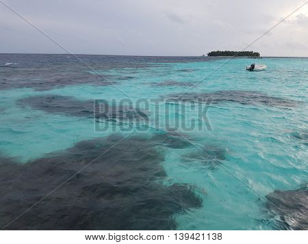 View of Maldives Island resort from the ferry Pier
