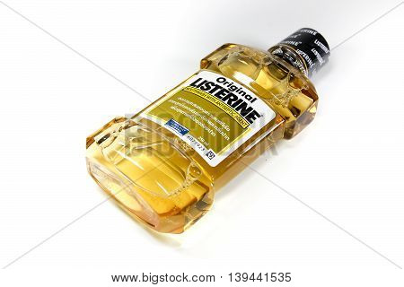 CHIANGMAI THAILAND -JULY 22 2016: Product shot of Listerine Original Antiseptic Mouthwash. In thailand sale and made from Johnson & Johnson Thailand.