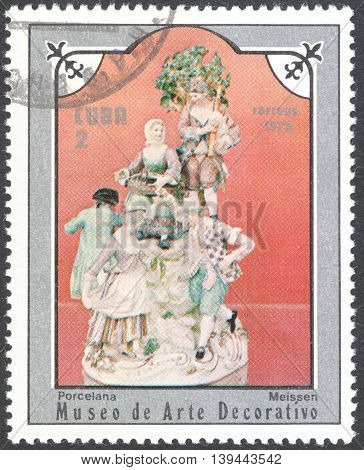 MOSCOW RUSSIA - CIRCA JANUARY 2016: a post stamp printed in CUBA shows a porcelain figure the series 
