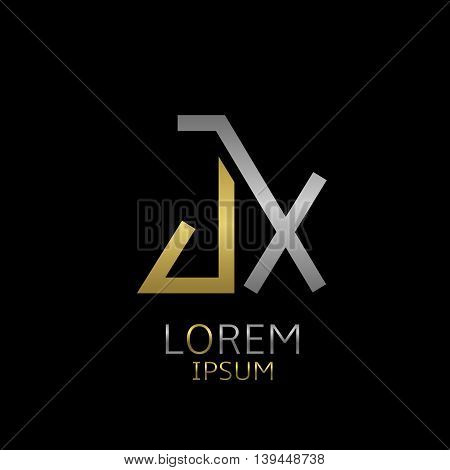 Golden J and silver X letters logo template for your business company