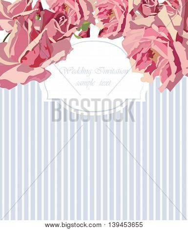 Watercolor Delicate Roses card. Vector rose flower card illustration for wedding invitation ceremony anniversary card label