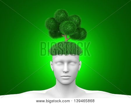 Think green. A 3D rendered illustration. Concept.
