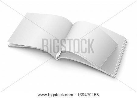 Blank open magazine template on white background. Wide format. Vector illustration. Ready for your design.