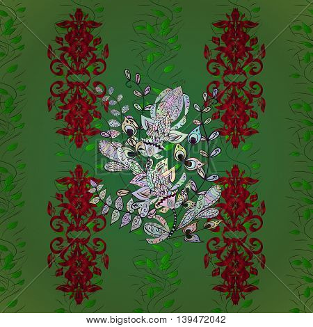 Colorful flowers pattern green abackground. Floral frame. Vector illustration