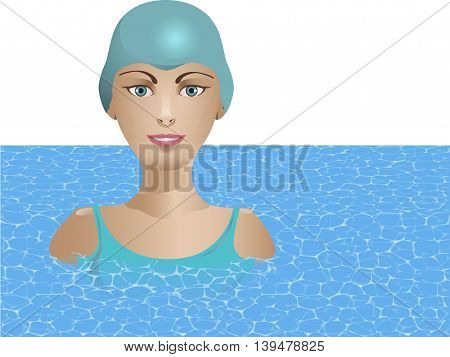 Young woman in swimming cap on his head in the pool