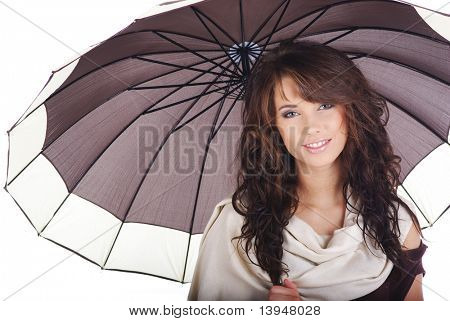 Fille sexy avec parapluie marron.