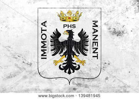Flag Of L'aquila With Coat Of Arms, Italy, With A Vintage And Ol