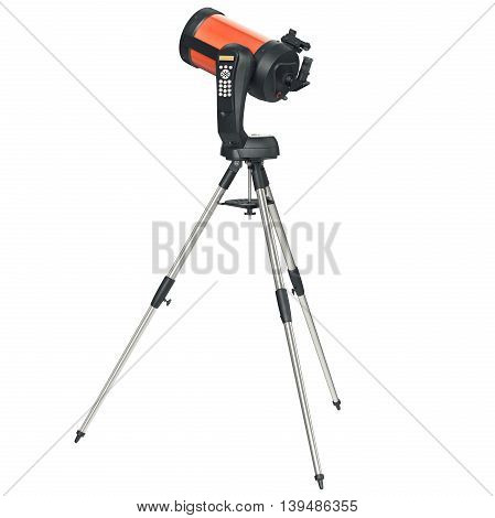 Optical telescope on tripod equipment for astronomy. 3D graphic