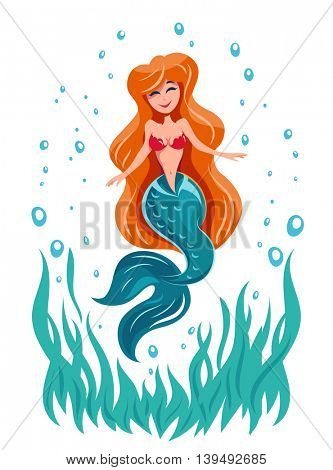 Mermaid fairy tale marine character vector illustration undine
