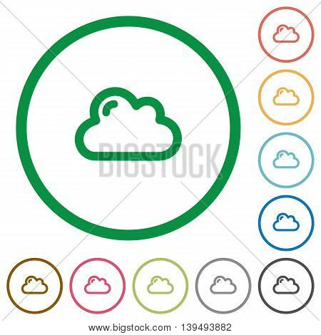 Set of cloud color round outlined flat icons on white background