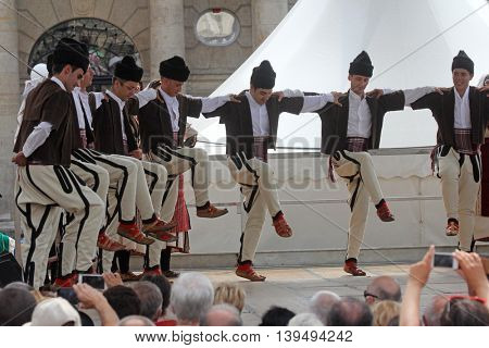 ZAGREB, CROATIA - JULY 22: Members of folk group Etnos from Skopje, Macedonia during the 50th International Folklore Festival in center of Zagreb, Croatia on July 22, 2016