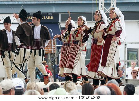 ZAGREB, CROATIA - JULY 22: Members of folk group Etnos from Skopje, Macedonia during the 50th International Folklore Festival in center of Zagreb, Croatia on July 22, 2016