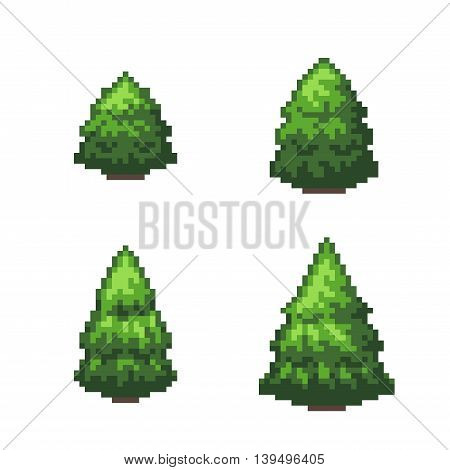 Set of Pixel Trees - Isolated Vector Illustration