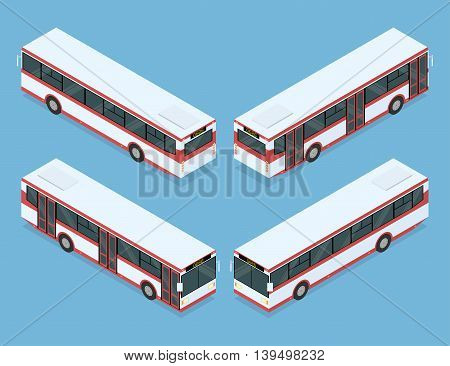 City bus. Public transport. Four views. Isometric vector illustration
