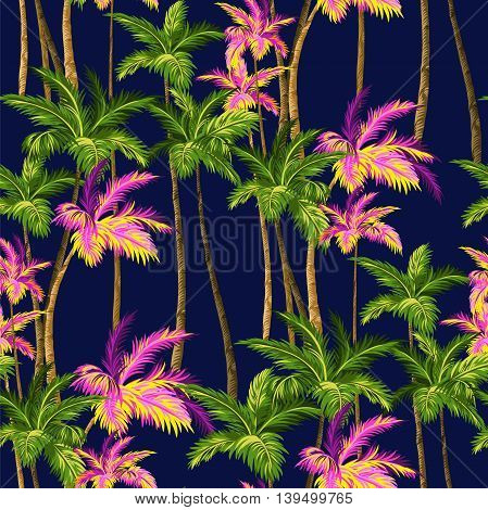 vintage vector plams, hawaii shirt seamless pattern.