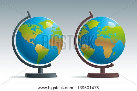The subject of training, the school geographical globe on a stand realistic vector
