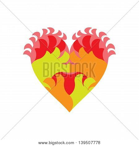 Fiery heart decorative composition in a heraldic effect with abstract flames