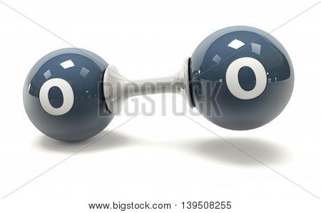 3D Illustrator Molecule Of Oxigen On A White Background