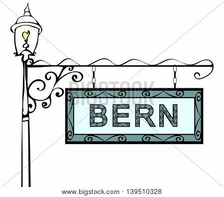 Bern retro pointer lamppost. Bern Capital Switzerland tourism travel.