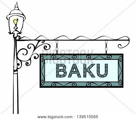 Baku retro pointer lamppost. Baku Capital Azerbaijan tourism travel.