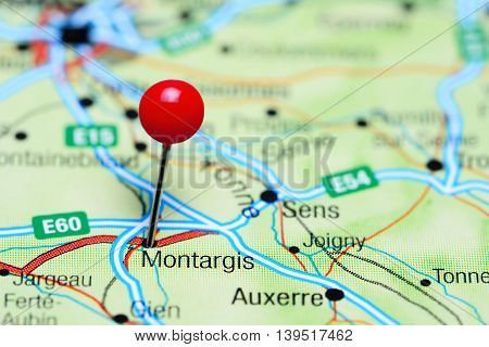 Montargis pinned on a map of France