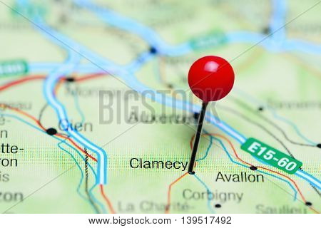 Clamecy pinned on a map of France