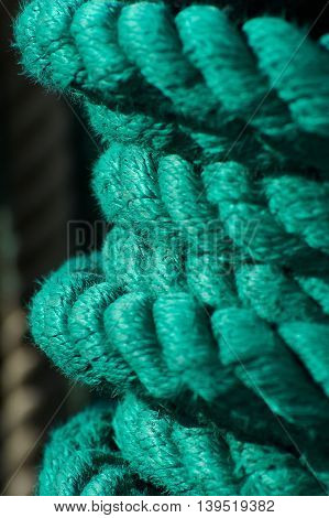 Rigging of a sailing ship, green rope