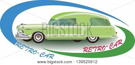 Green Rretro-car 1953. Vector image auto.Emblem, logo or symbol of vintage car