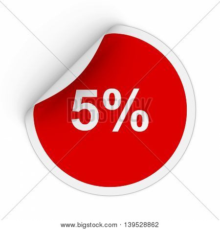 5% - Five Percent Red Circle Sticker With Peeling Corner 3D Illustration