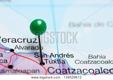 San Andres Tuxtla pinned on a map of Mexico