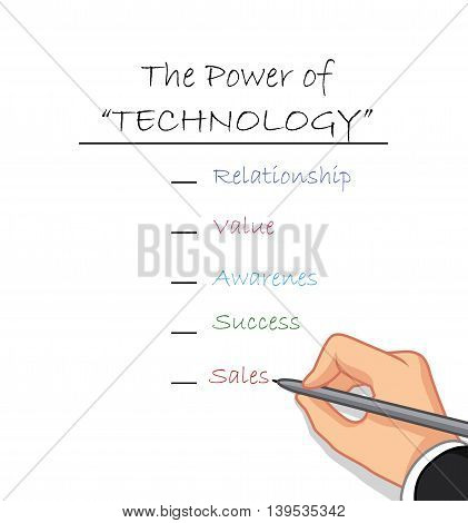 male hand writing the power of technology