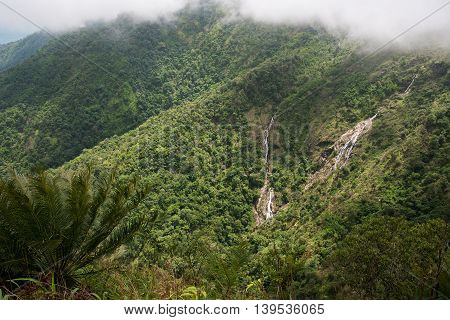 Pre To Lo Su or Pi Tu Kro waterfall (Heart-shaped waterfall) Umphang Tak ,Thailand. View from Ma Muang Sam Muen mountain.