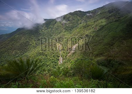 Pre To Lo Su or Pi Tu Kro waterfall (Heart-shaped waterfall) Umphang Tak ,Thailand. View from Ma Muang Sam Muen mountain.