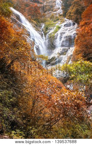 Pre To Lo Su or Pi Tu Kro waterfall (Heart-shaped waterfall) Umphang Tak ,Thailand. Autumn Scene.