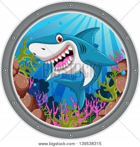 cute angry shark cartoon on the frame