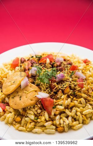 Indian popular chat or snack item called Bhel or Bhelpuri