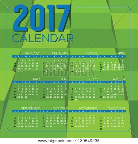 Modern Green Geometrics 2017 Printable Calendar Starts Sunday Vector Illustration. EPS 10