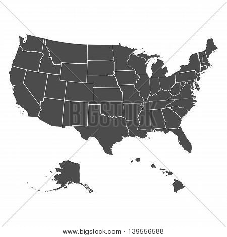 Set of US states in the map of America on a white background