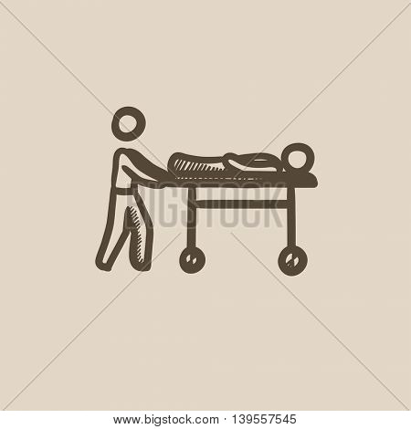 Man pushing stretchers vector sketch icon isolated on background. Hand drawn Man pushing stretchers icon. Man pushing stretchers sketch icon for infographic, website or app.