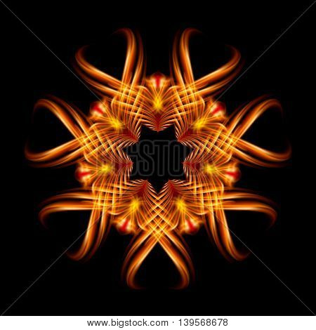 Golden fire ornate decorative rhythmic flamy smudge floral pattern on the black background. Six patterns in different directions.