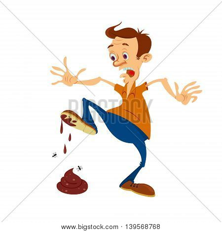 cartoon man stepping into piece of poop