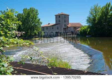 Waterfall on the Aveyron river in Villefranche-de-Rouergue France