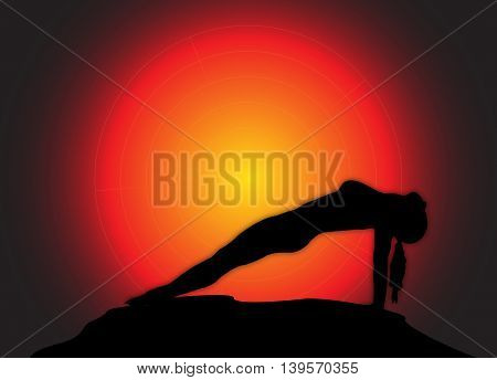 Yoga Reverse Plank Pose Sun Background