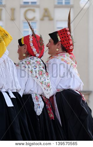 ZAGREB, CROATIA - JULY 23: Members of folk group Kolo from Donja Bebrina, Croatia  during the 50th International Folklore Festival in center of Zagreb, Croatia on July 23, 2016