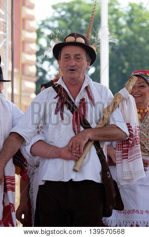 ZAGREB, CROATIA - JULY 23: Members of folk group Kolo from Donja Bebrina, Croatia  during the 50th International Folklore Festival in center of Zagreb, Croatia on July 23, 2016