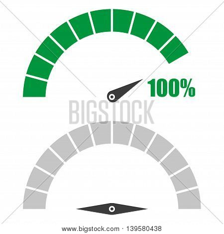 Set of speedometer or rating meter signs infographic gauge element with percent 100