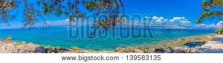 Colourful landscape of Croatian coast, capture on Island of Brac, panorama view.