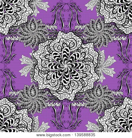 Abstract texture with white doodles elements on lilac background. Vector illustration.