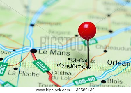 Vendome pinned on a map of France