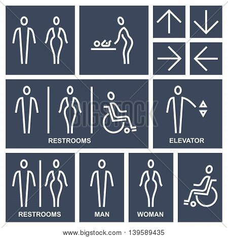 Stylized line Man & Woman public access icons set, vector illustration